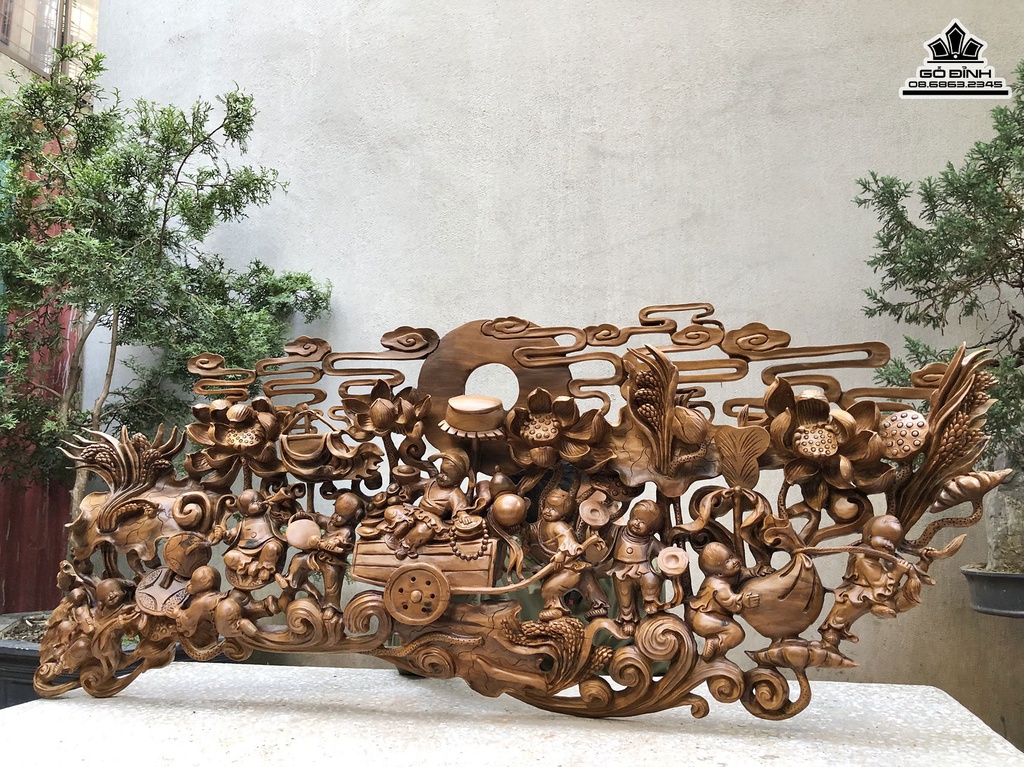 Tranh Gỗ Cửu Phúc Gỗ Bách Xanh Cao 50 Ngang 128 Sâu 8 (cm) 4