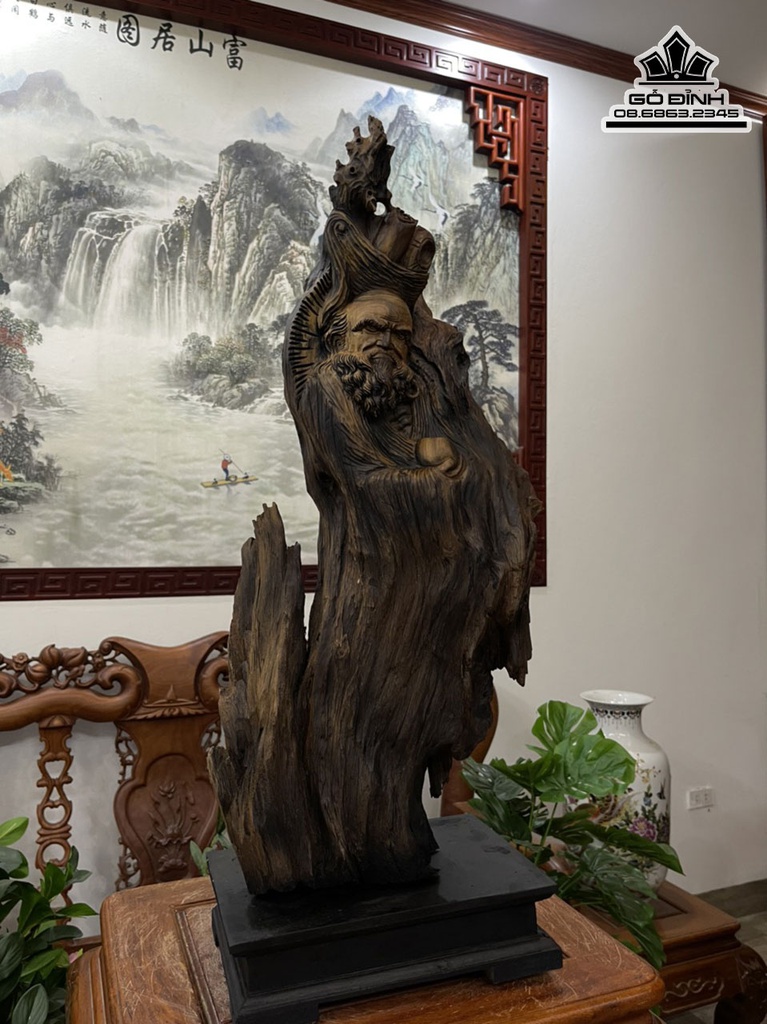 Tượng Đạt Ma Sư Tổ Gỗ Bách Xanh Cao 69 Ngang 31 Sâu 11 (cm) 1