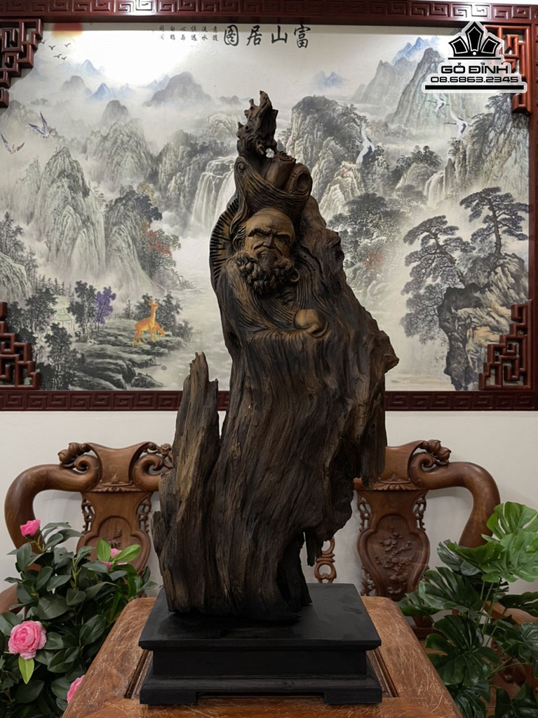 Tượng Đạt Ma Sư Tổ Gỗ Bách Xanh Cao 69 Ngang 31 Sâu 11 (cm) 5