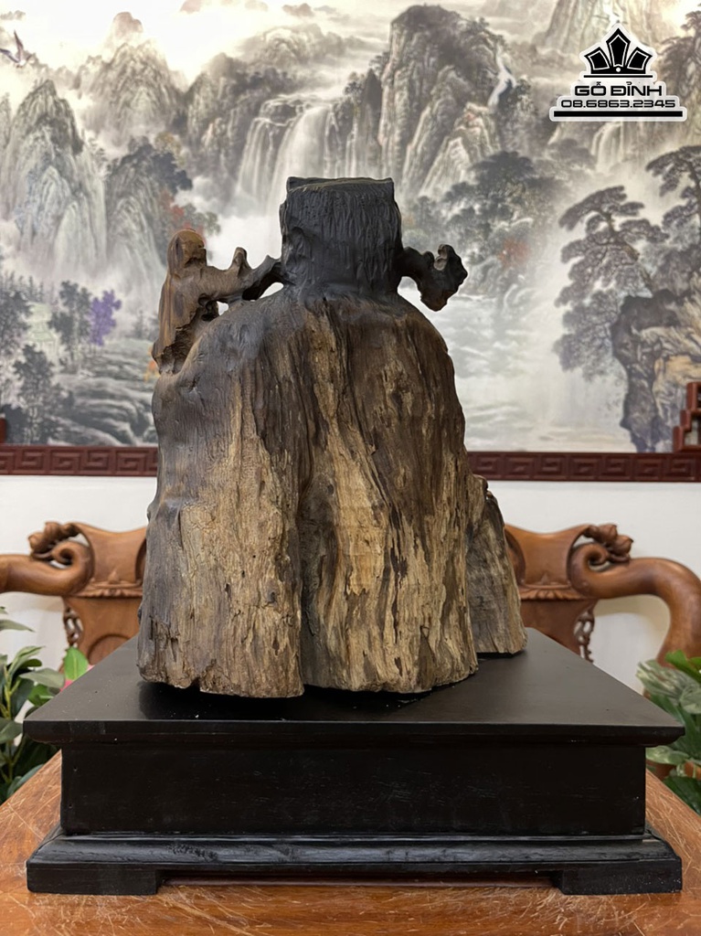 Tượng Thần Tài Gỗ Bách Xanh Liền Khối Cao 31 Ngang 26 Sâu 28 (cm) 1
