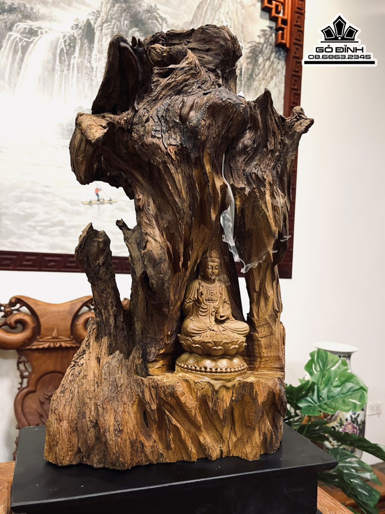 Tượng Phật Quan Âm Gỗ Bách Xanh Cao 51 Ngang 28 Sâu 12 (cm)