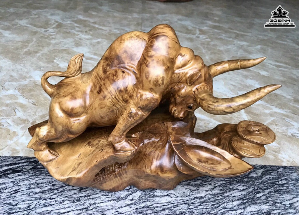 Tượng Bò Tót Gỗ Nu Kháo Cao 35 Ngang 48 Sâu 22 (cm) 0
