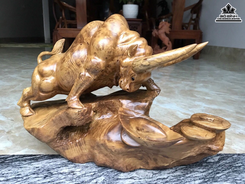 Tượng Bò Tót Gỗ Nu Kháo Cao 35 Ngang 48 Sâu 22 (cm) 1