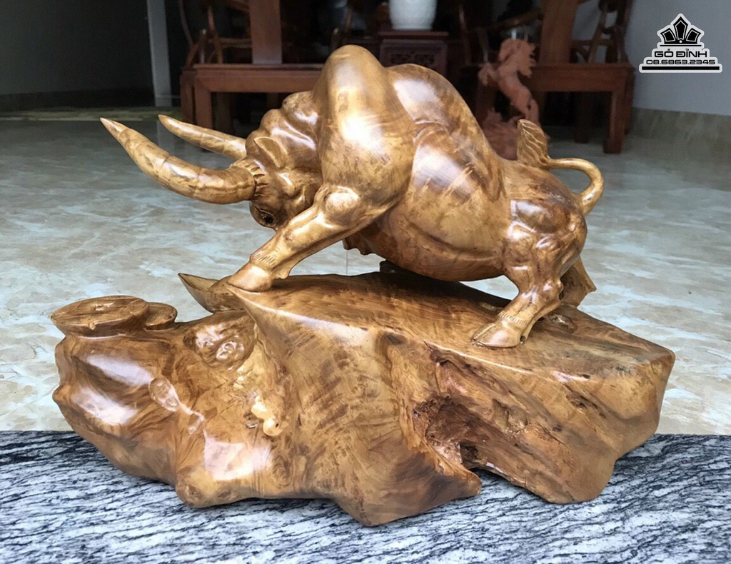 Tượng Bò Tót Gỗ Nu Kháo Cao 35 Ngang 48 Sâu 22 (cm) 3