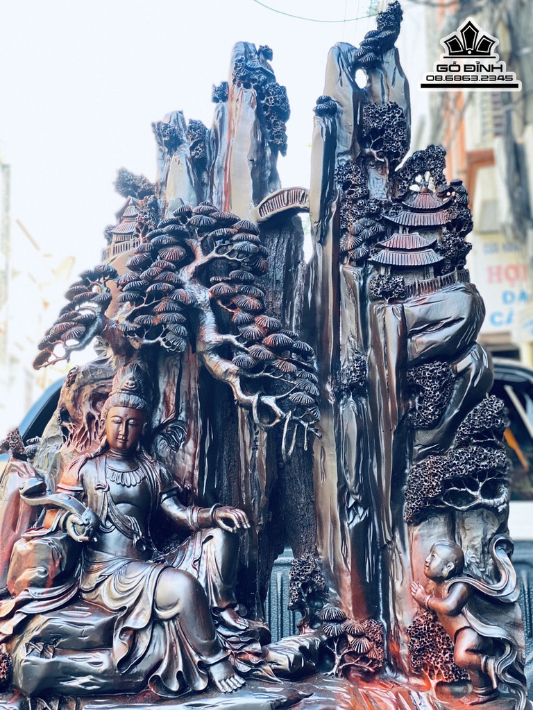 Tượng Phật Quan Âm Ngồi Tự Tại Gỗ Trắc Cao 95 Ngang 56 Sâu 32 (cm) 2