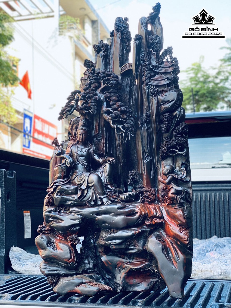 Tượng Phật Quan Âm Ngồi Tự Tại Gỗ Trắc Cao 95 Ngang 56 Sâu 32 (cm)5