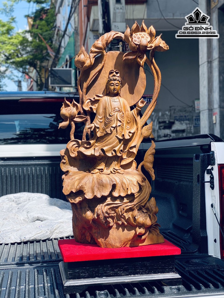 Tượng Phật Quan Âm Gỗ Bách Xanh Cao 95 Ngang 40 Sâu 25 (cm) 8