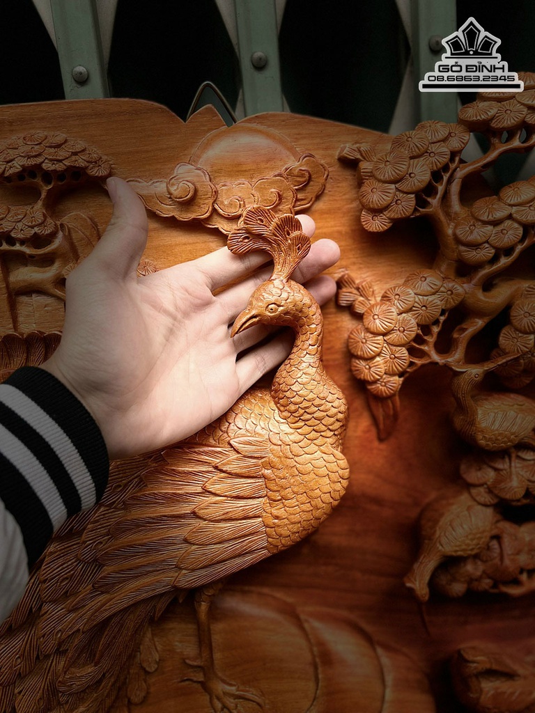 Tranh Quạt Phu Thê Viên Mãng Gỗ Hương Cao 60 Ngang 120 Dày 6 (cm) 0