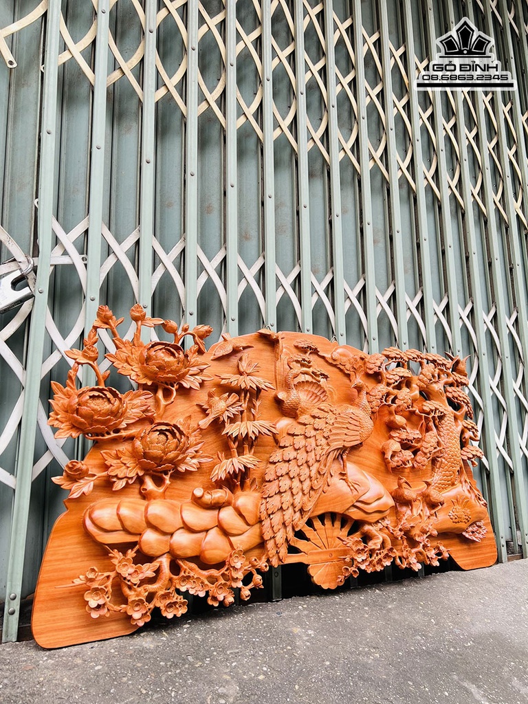 Tranh Quạt Phu Thê Viên Mãng Gỗ Hương Cao 60 Ngang 120 Dày 6 (cm)5