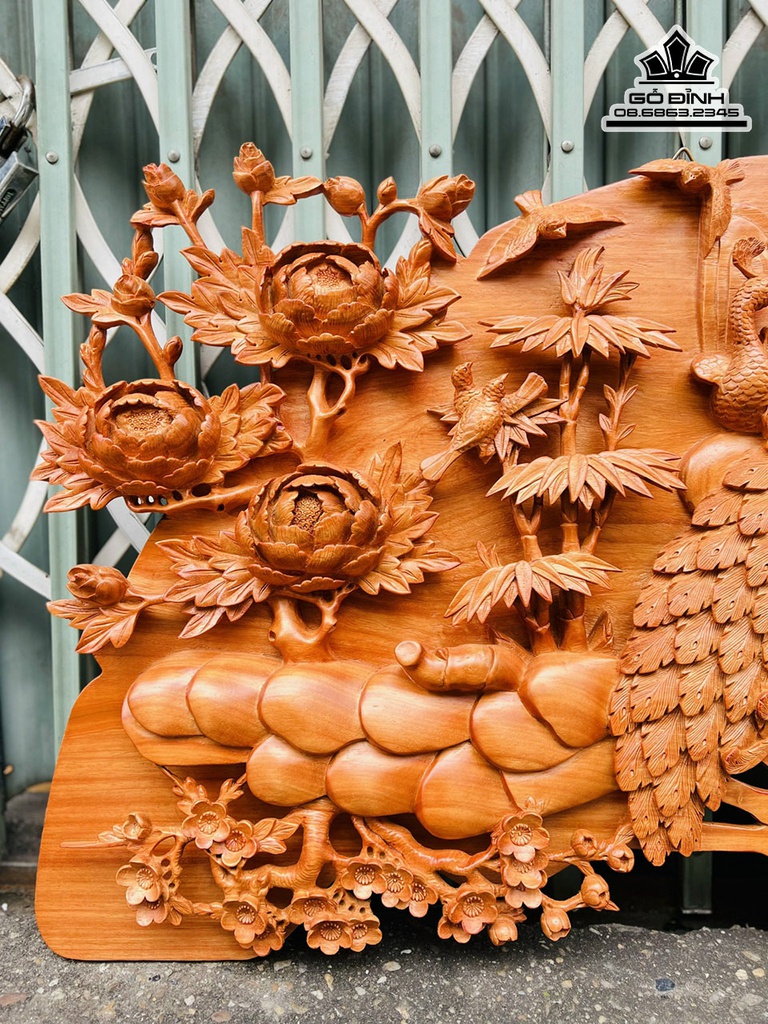 Tranh Quạt Phu Thê Viên Mãng Gỗ Hương Cao 60 Ngang 120 Dày 6 (cm)6