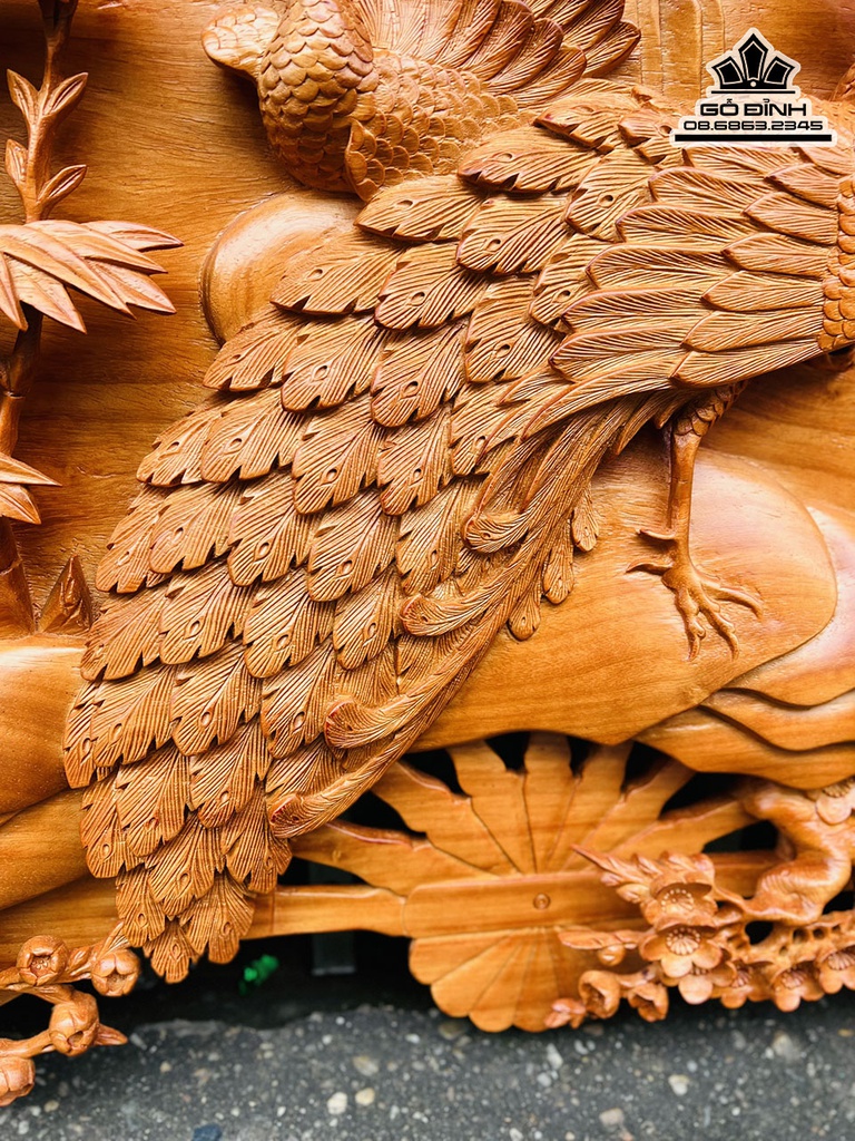 Tranh Quạt Phu Thê Viên Mãng Gỗ Hương Cao 60 Ngang 120 Dày 6 (cm)7