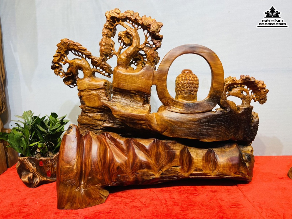 Tượng Nhất Tâm Bái Phật Gỗ Hương Cao 60 Ngang 66 Sâu 31(cm)3