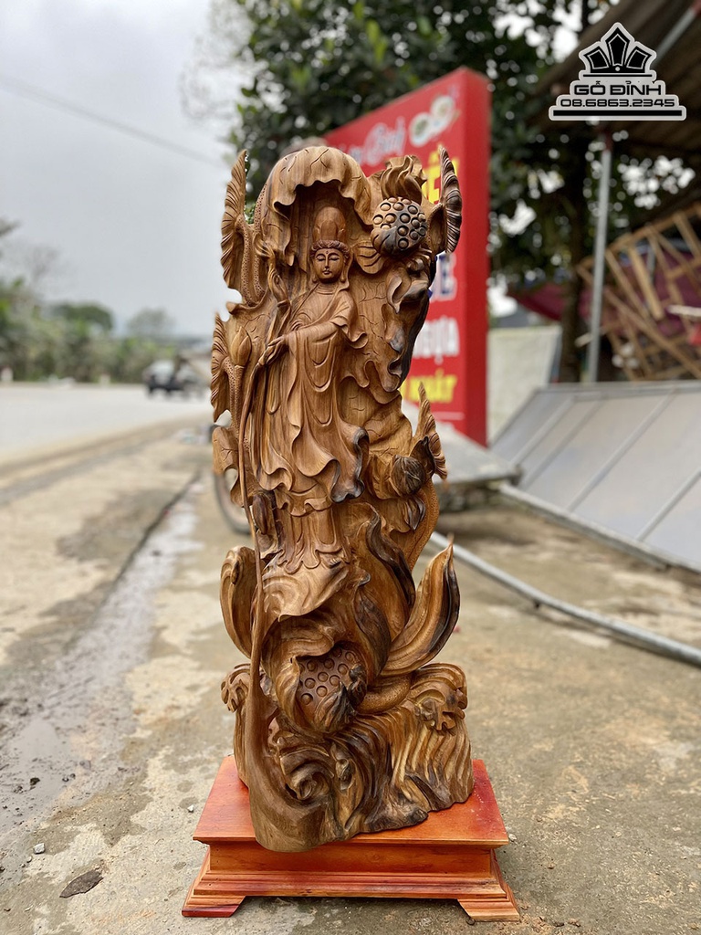 Tượng Phật Quan Âm Gỗ Bách Xanh Cao 90 Ngang 36 Sâu 20 (cm) 0