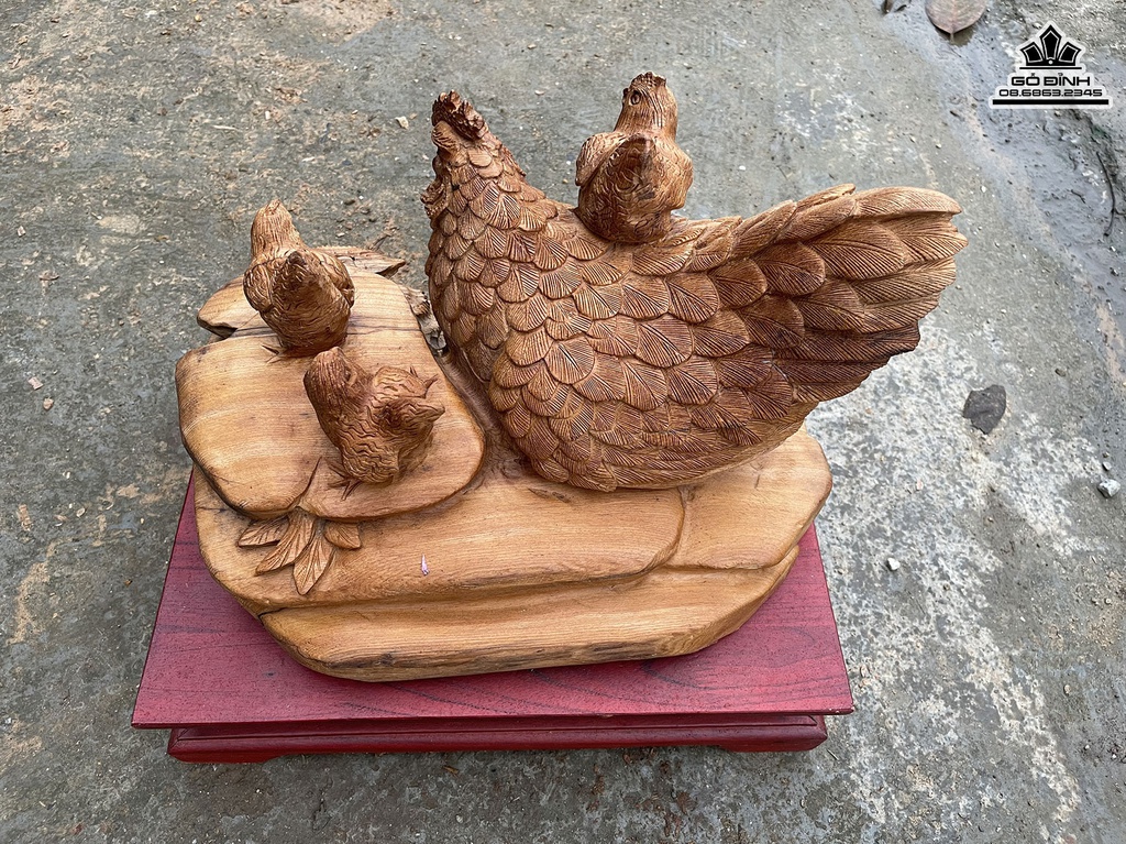 Tượng Gia Đình Gà Gỗ Ngọc Am Cao 40 Ngang 30 Sâu 27 (cm) 2