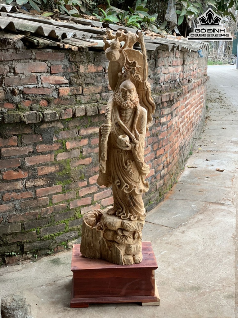 Tượng Đạt Ma Sư Tổ Gỗ  Pơ Mu Cao 127 Ngang 26 Sâu 37 (cm) 1