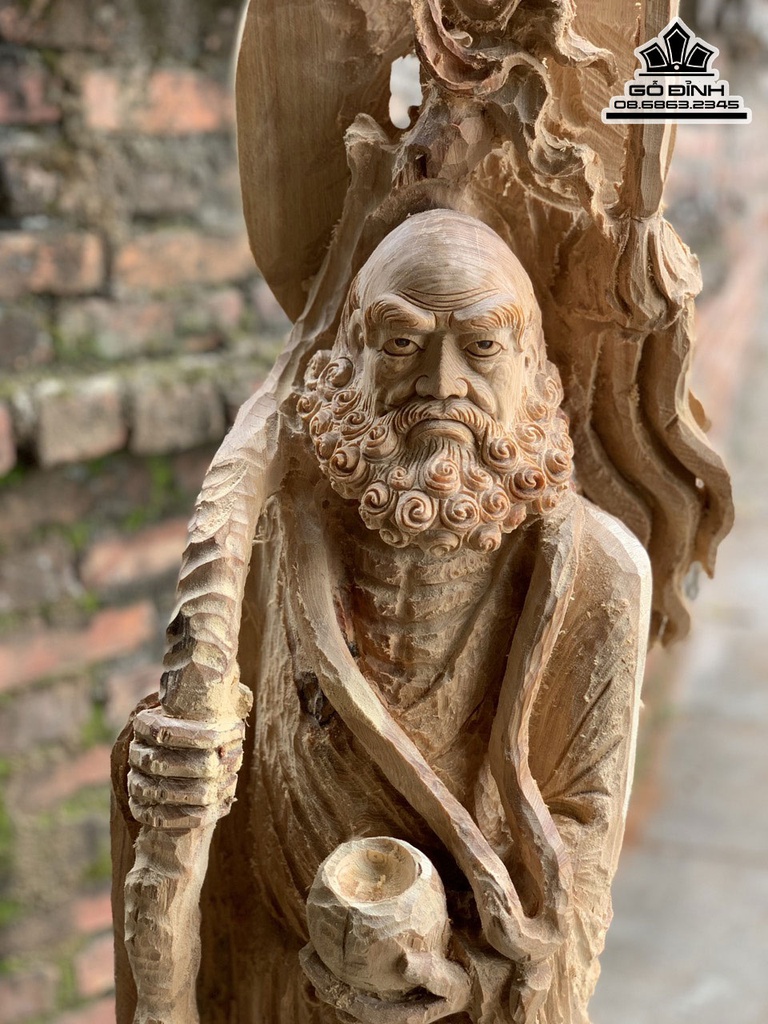 Tượng Đạt Ma Sư Tổ Gỗ  Pơ Mu Cao 127 Ngang 26 Sâu 37 (cm) 3