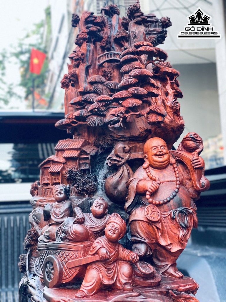 Tượng Phật Di Lặc Tam Phúc Gỗ Trắc Cao 75 Ngang 30 Sâu 28 (cm) 2