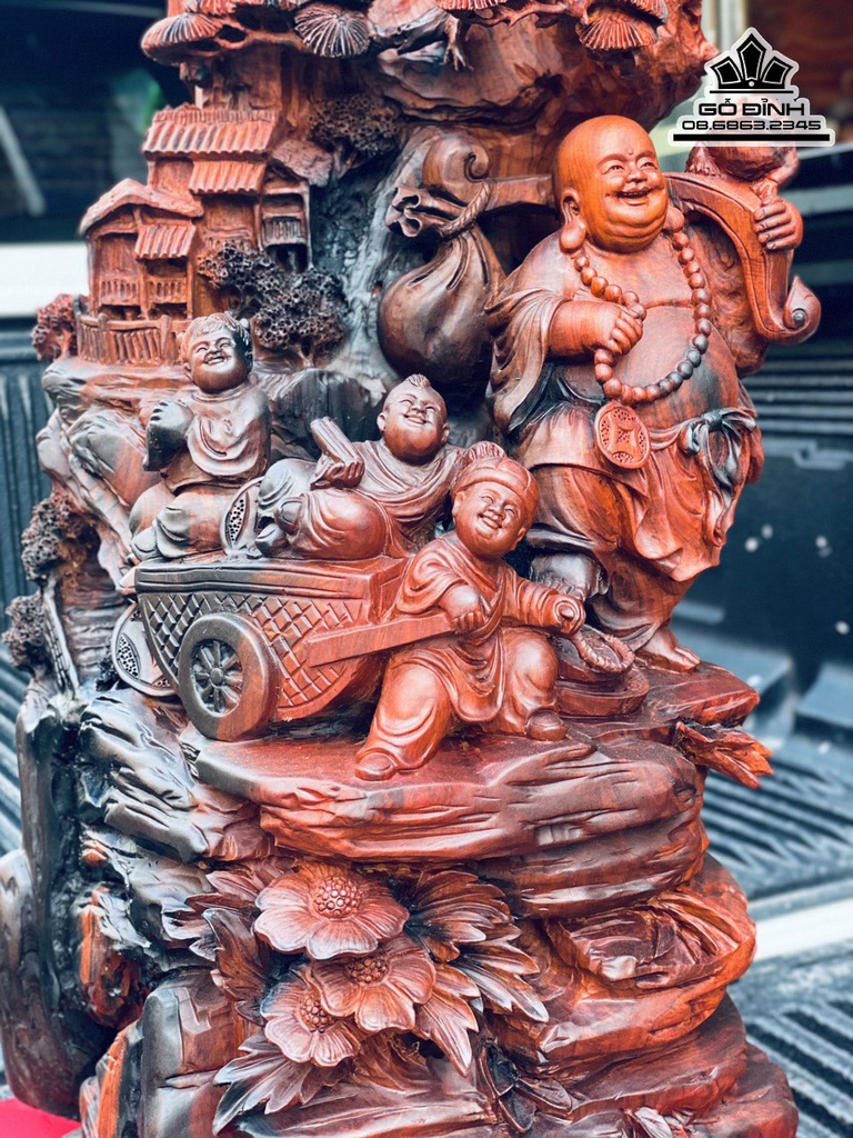 Tượng Phật Di Lặc Tam Phúc Gỗ Trắc Cao 75 Ngang 30 Sâu 28 (cm) 3