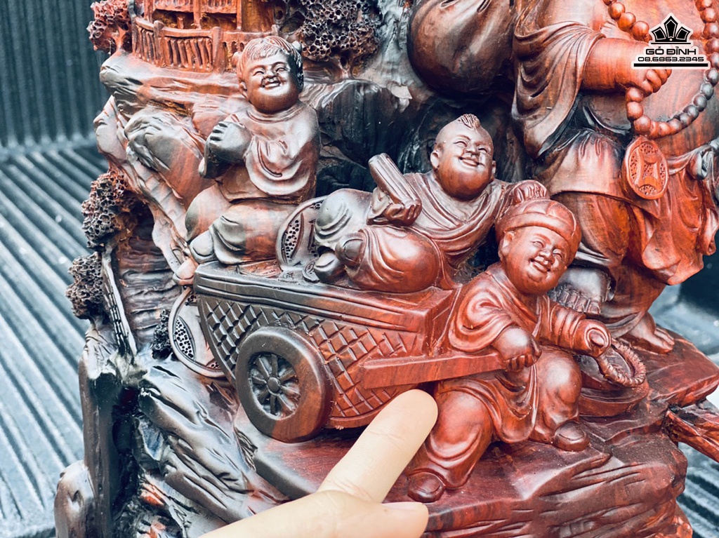 Tượng Phật Di Lặc Tam Phúc Gỗ Trắc Cao 75 Ngang 30 Sâu 28 (cm) 4