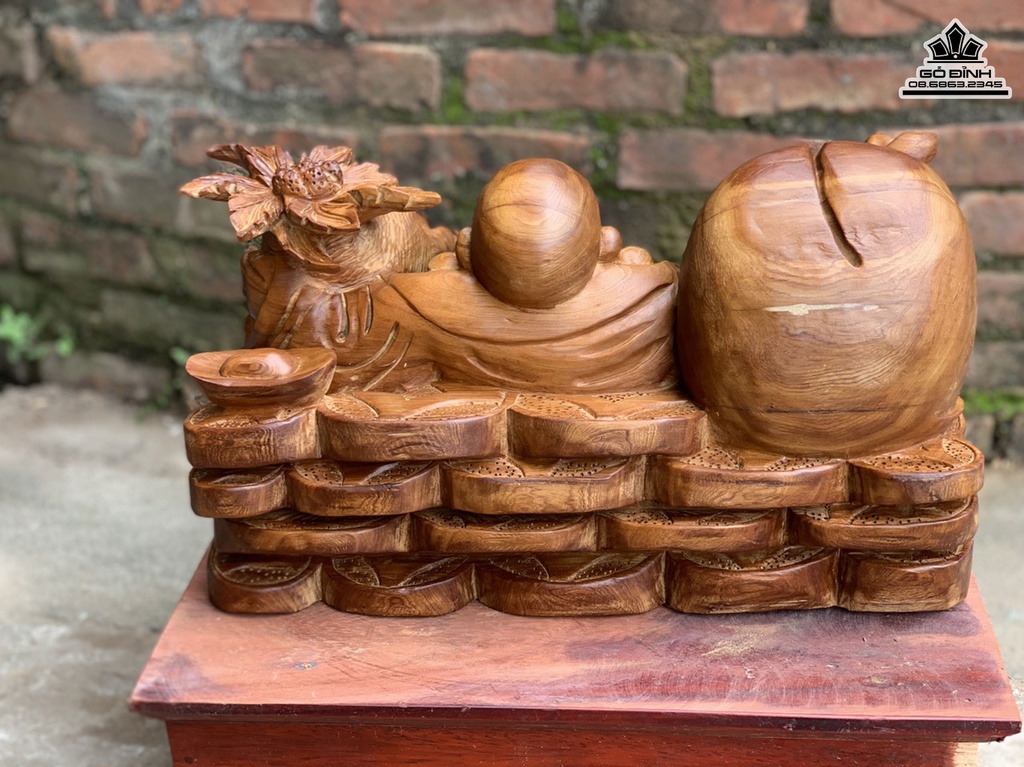 Tượng Di Lặc Nhất Phúc Gỗ Ngọc Am Cao 26 Ngang 44 Sâu 28 (cm) 3