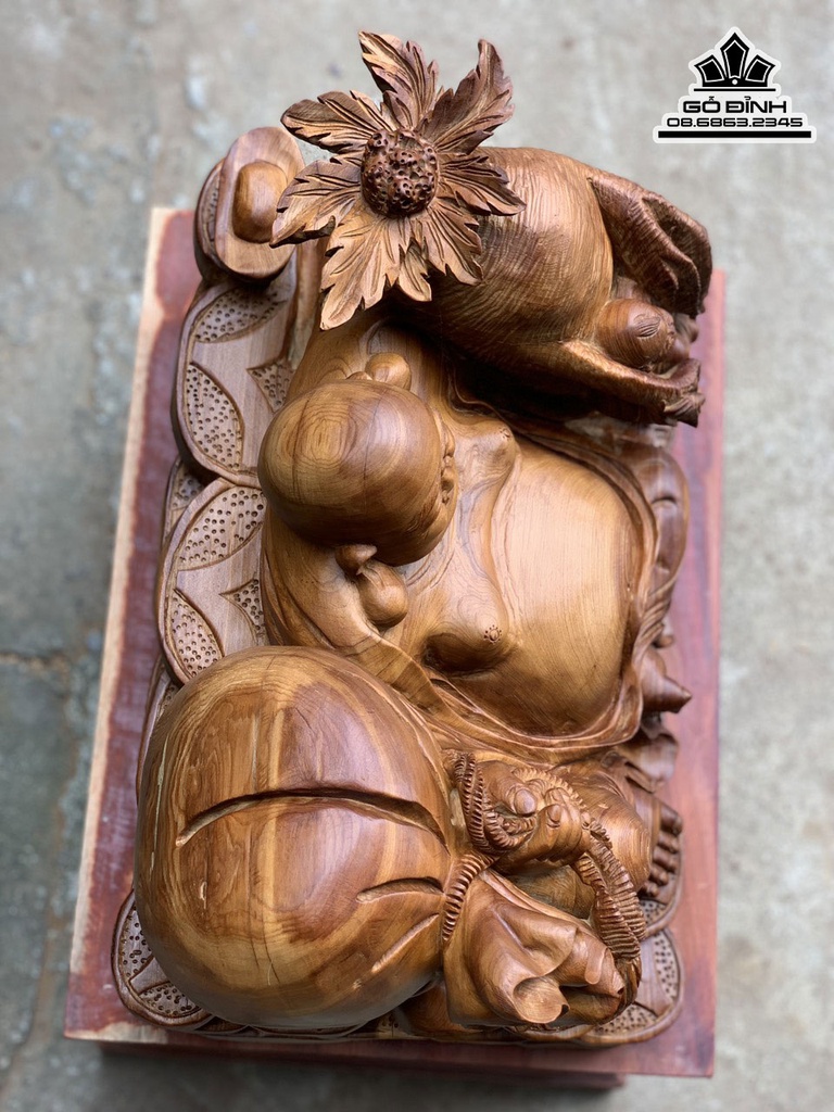 Tượng Di Lặc Nhất Phúc Gỗ Ngọc Am Cao 26 Ngang 44 Sâu 28 (cm) 4