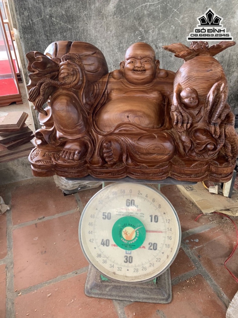 Tượng Di Lặc Nhất Phúc Gỗ Ngọc Am Cao 26 Ngang 44 Sâu 28 (cm)5