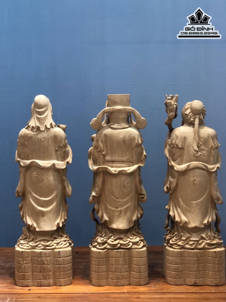 Tượng Phúc Lộc Thọ Gỗ Ngọc Am Cao 80 Ngang 24 Sâu 22 (cm)