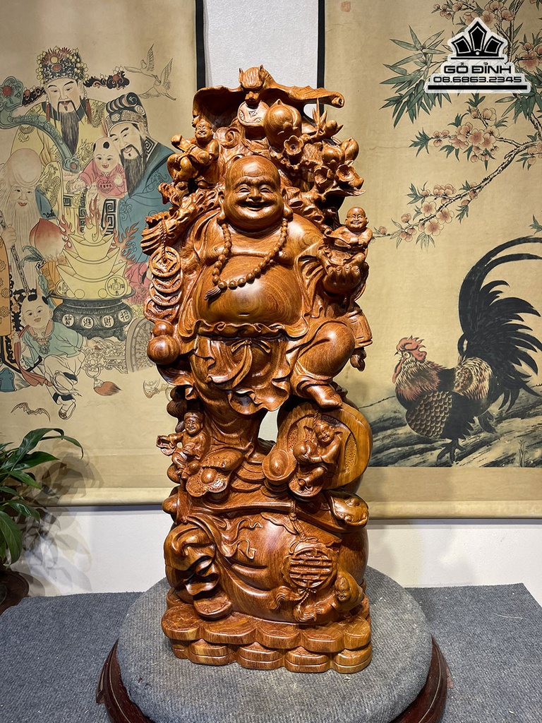 Tượng Phật Di Lặc Vác Cành Đào Gỗ Hương Cao 79 Ngang 29 Sâu 19 (cm) 0