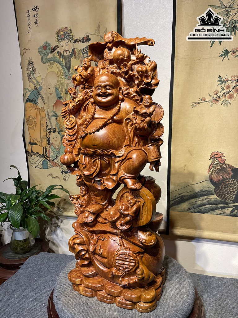 Tượng Phật Di Lặc Vác Cành Đào Gỗ Hương Cao 79 Ngang 29 Sâu 19 (cm) 1