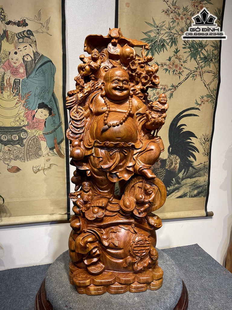 Tượng Phật Di Lặc Vác Cành Đào Gỗ Hương Cao 79 Ngang 29 Sâu 19 (cm) 2