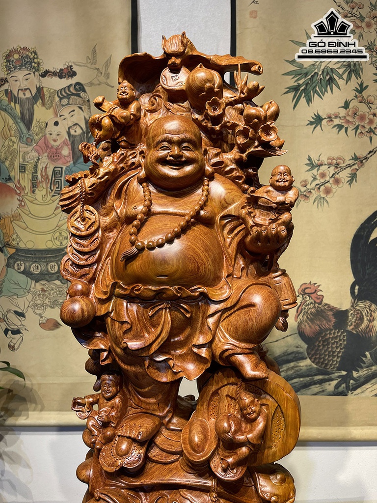 Tượng Phật Di Lặc Vác Cành Đào Gỗ Hương Cao 79 Ngang 29 Sâu 19 (cm) 3