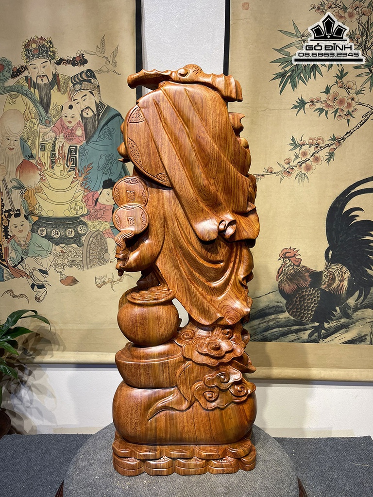 Tượng Phật Di Lặc Vác Cành Đào Gỗ Hương Cao 79 Ngang 29 Sâu 19 (cm)5