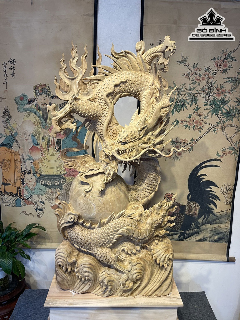 Tượng Rồng (Nhất Long) Gỗ Ngọc Am Cao 103 Ngang 49 Sâu 19 (cm) 0