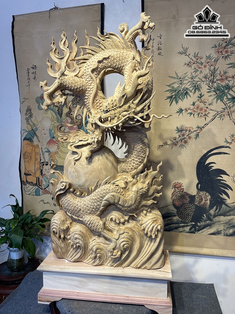 Tượng Rồng (Nhất Long) Gỗ Ngọc Am Cao 103 Ngang 49 Sâu 19 (cm) 6