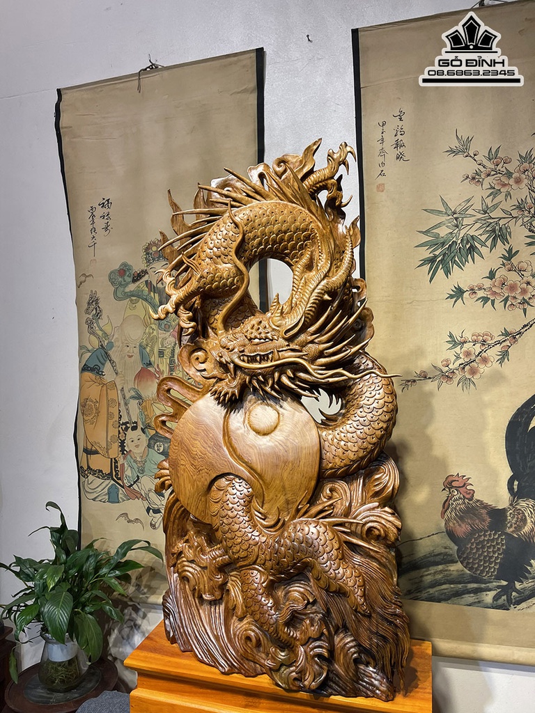 Tượng Nhất Long Gỗ Ngọc Am Cao 90 Rộng 48 Sâu 20 Cả Kỷ 110 (cm) 0