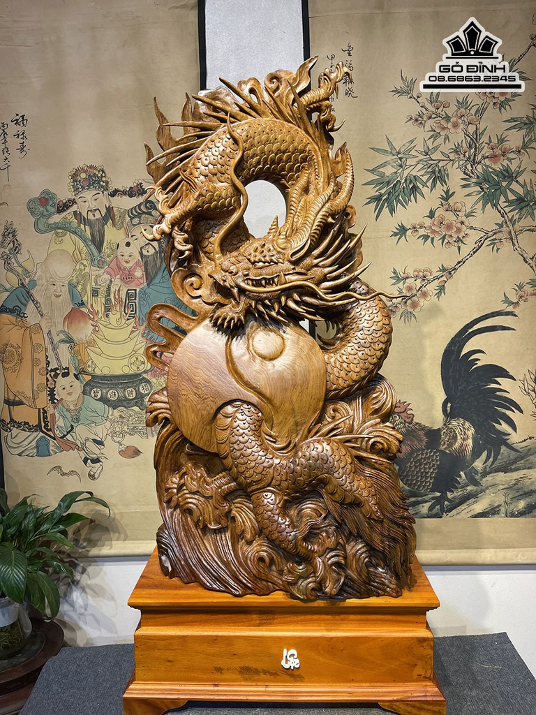 Tượng Nhất Long Gỗ Ngọc Am Cao 90 Rộng 48 Sâu 20 Cả Kỷ 110 (cm) 2