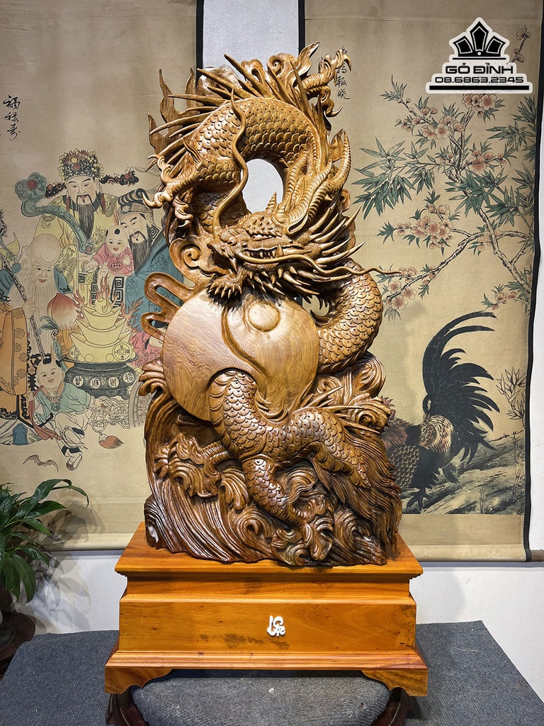 Tượng Nhất Long Gỗ Ngọc Am Cao 90 Rộng 48 Sâu 20 Cả Kỷ 110 (cm)6