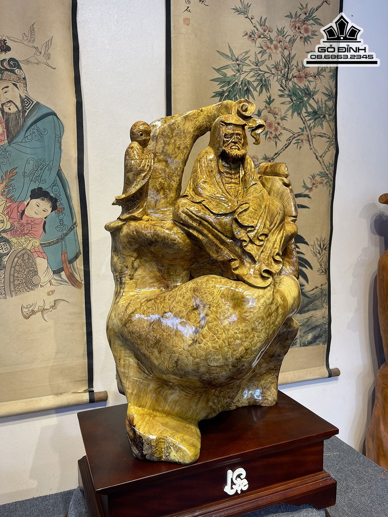 Tượng Đạt Ma Thiền Gỗ Nu Kháo Cao 58 Ngang 36 Sâu 26 Cả Kỷ 73 (cm) 0