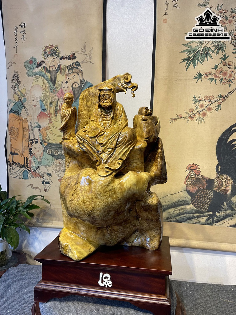 Tượng Đạt Ma Thiền Gỗ Nu Kháo Cao 58 Ngang 36 Sâu 26 Cả Kỷ 73 (cm) 1