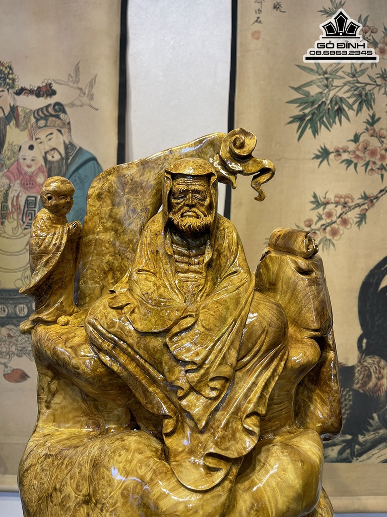 Tượng Đạt Ma Thiền Gỗ Nu Kháo Cao 58 Ngang 36 Sâu 26 Cả Kỷ 73 (cm) 2