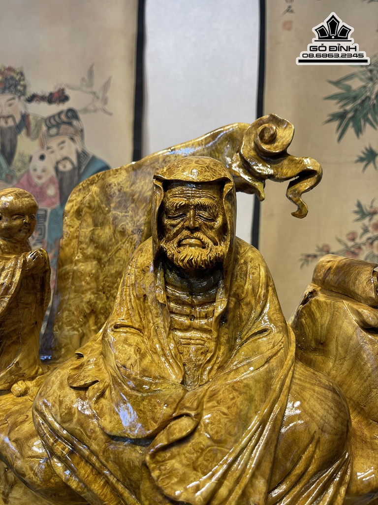 Tượng Đạt Ma Thiền Gỗ Nu Kháo Cao 58 Ngang 36 Sâu 26 Cả Kỷ 73 (cm) 3