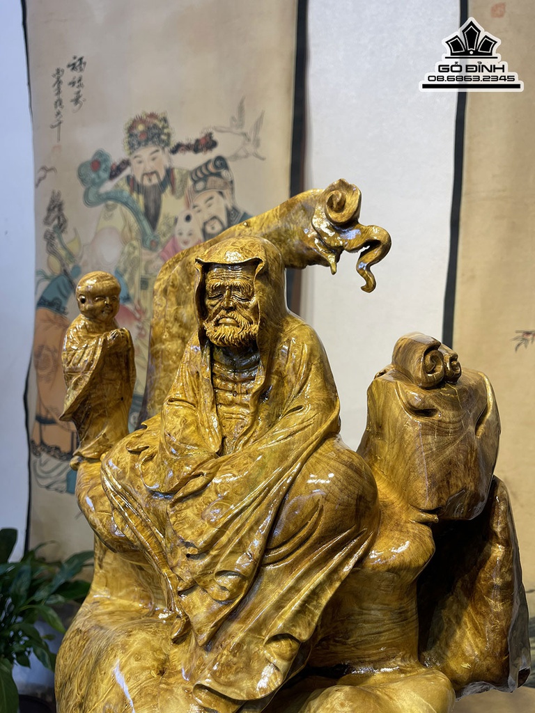 Tượng Đạt Ma Thiền Gỗ Nu Kháo Cao 58 Ngang 36 Sâu 26 Cả Kỷ 73 (cm) 4