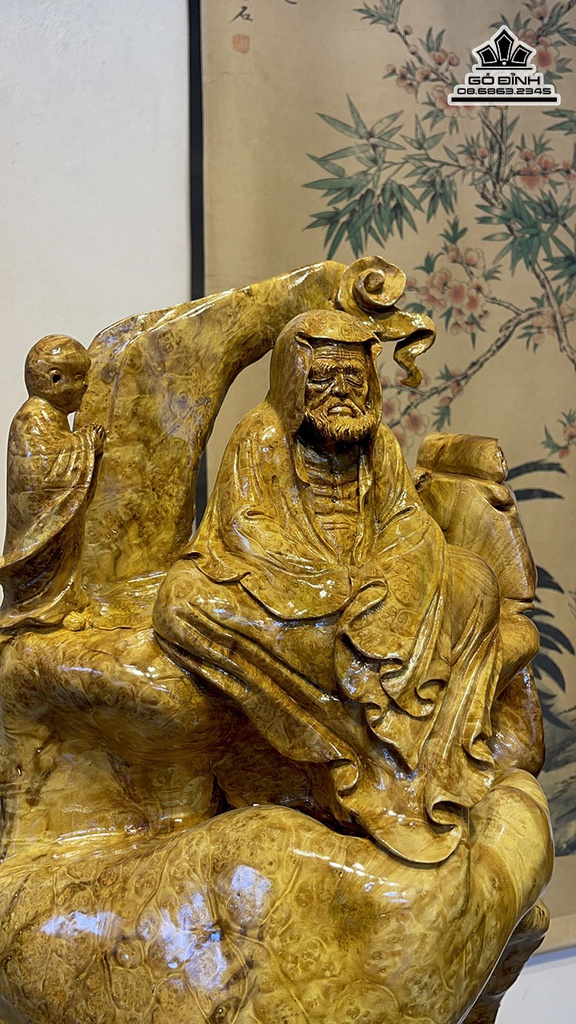 Tượng Đạt Ma Thiền Gỗ Nu Kháo Cao 58 Ngang 36 Sâu 26 Cả Kỷ 73 (cm)7