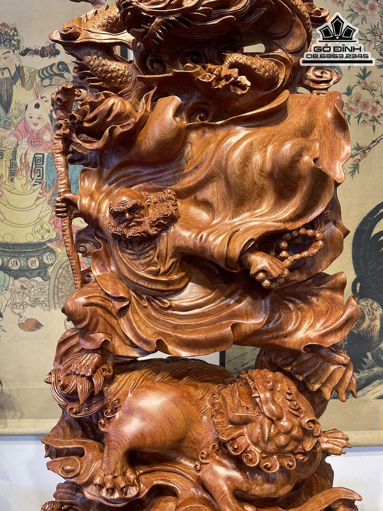 Tượng Đạt Ma Bay Gỗ Hương Liền Khối Cao 90 Ngang 34 Sâu 20 (cm)5