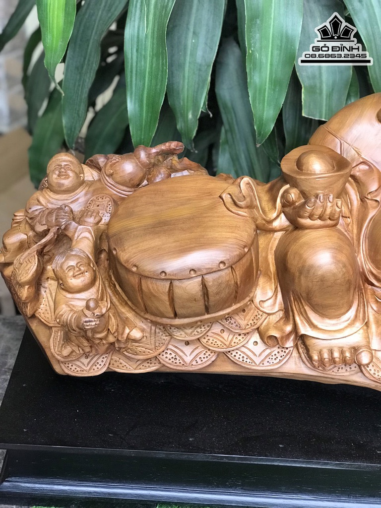 Tượng Di Lặc Ngồi Bao Tiền Gỗ Bách Xanh Cao 50 Ngang 80 Sâu 29 (cm) 1