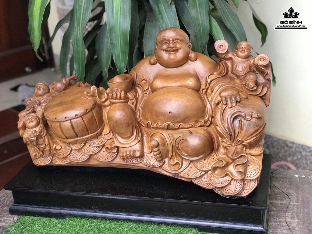 Tượng Di Lặc Ngồi Bao Tiền Gỗ Bách Xanh Cao 50 Ngang 80 Sâu 29 (cm) 4