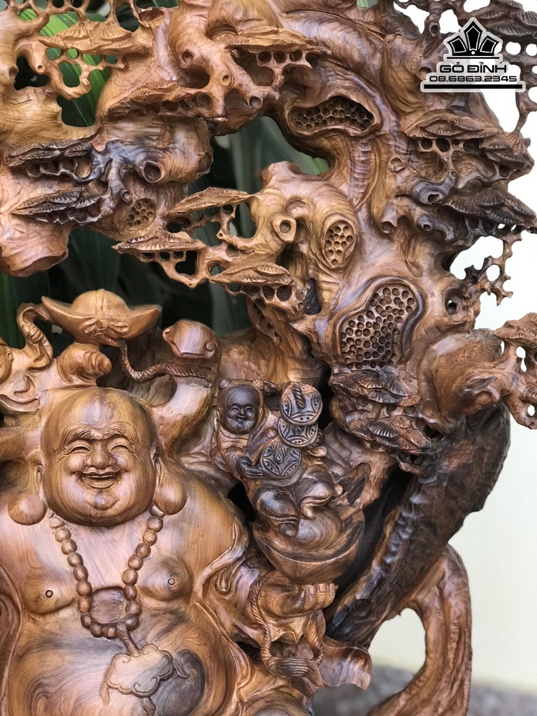 Tượng Phật Di Lặc Đứng Gốc Tùng Gỗ Bách Xanh Cao 101 Ngang 73 Sâu 60 (cm)8