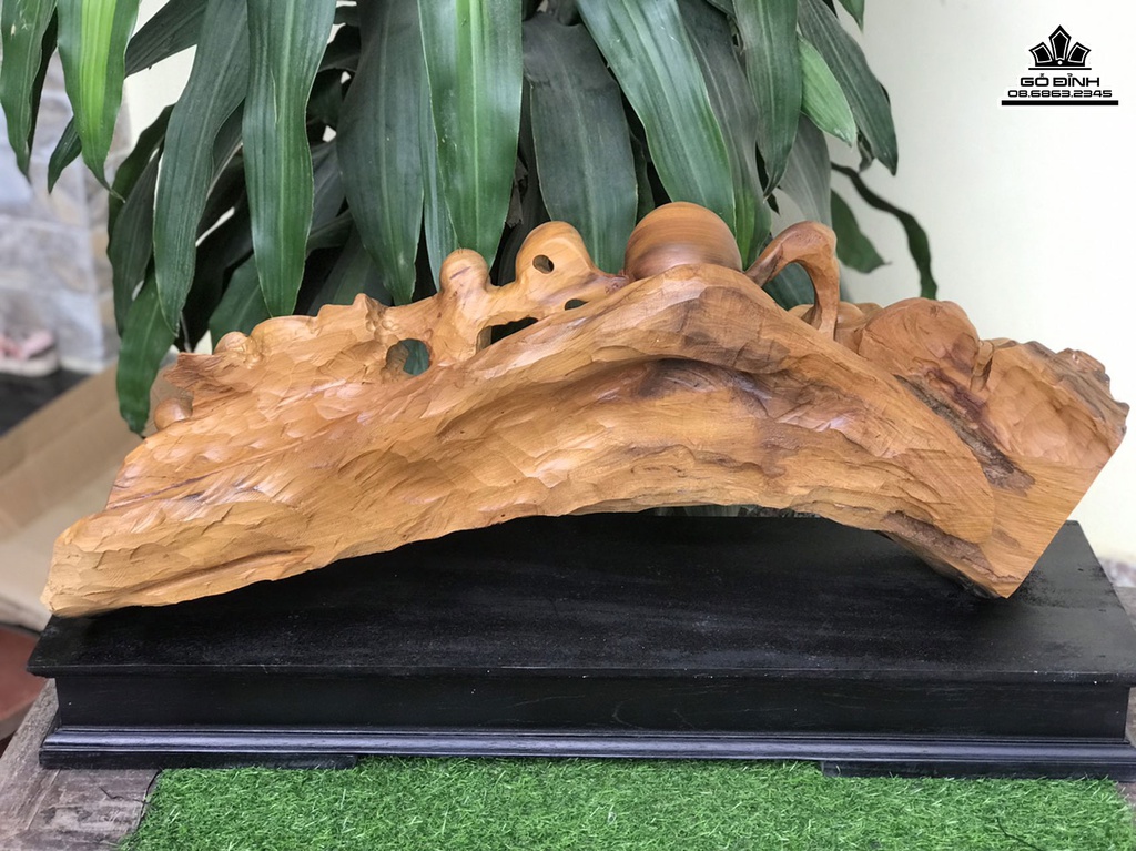 Tượng Phật Di Lặc Gõ Bách Xanh Cao 45 Ngang 80 Sâu 28 (cm)4