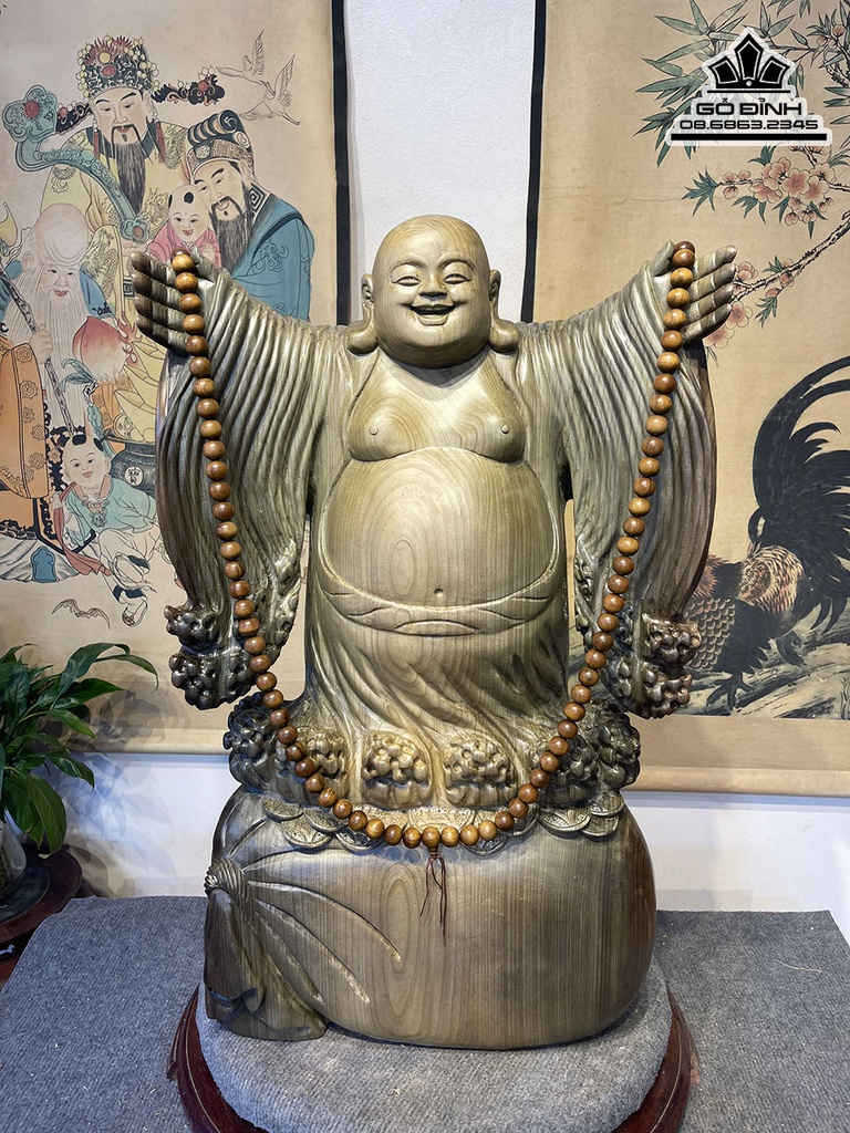 Tượng Di Lặc Chúc Phúc Gỗ Ngọc Am Liền Khối Cao 72 Ngang 44 Sâu 18 (cm) 0