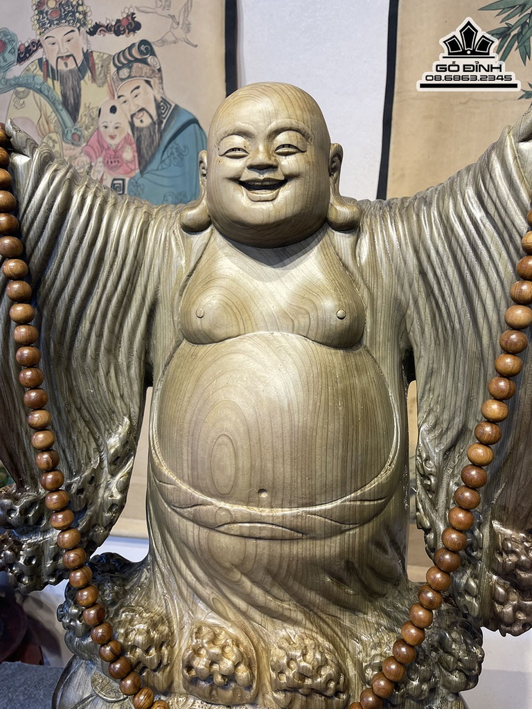 Tượng Di Lặc Chúc Phúc Gỗ Ngọc Am Liền Khối Cao 72 Ngang 44 Sâu 18 (cm) 4